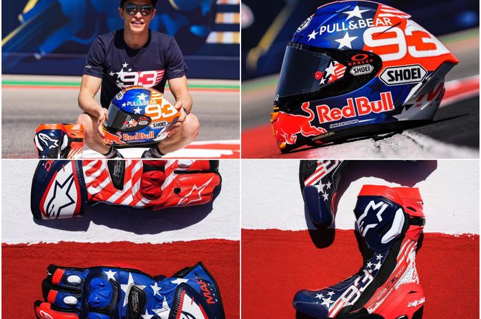 Marc marquez pamer helm hingga sepatu boots khusus MotoGP Amerika 2022.