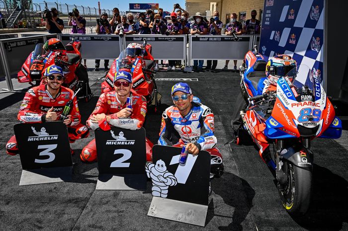 Barisan depan MotoGP Amerika Serikat 2022 didominasi Ducati, serta lima besar saat start nanti. 