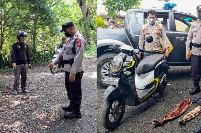 Honda Scoopy yang kini diamankan aparat Polsek Playen beserta 3 kain sarung yang diikat memanjang.