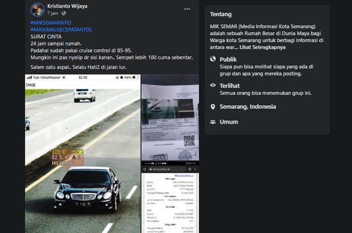 Tangkapan layar curhatan pengemudi Mercedes-Benz E240 yang dapat surat cinta dari polisi.