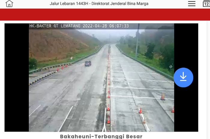 Tampilan kondisi terkini lalu lintas di Gerbang Tol Lematang, ruas tol Bakaheuni-Terbanggi Besar, di Jalan Tol Trans Sumatera di situs Bina Marga(Bina Marga)