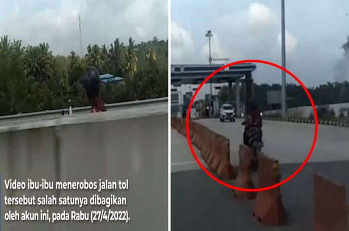 tangkap layar video emak-emak menerobos masuk tol Pekabaru-Dumai.