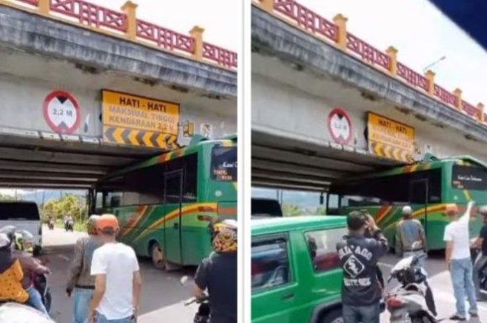 Viral Bus Kembali Tersangkut di Flyover Padang Panjang, Dulu Sudah Pernah Hingga Atap Bus Copot 