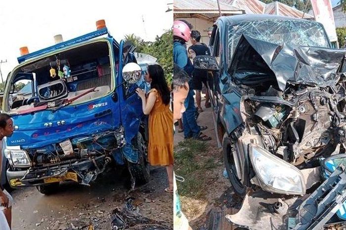KOndisi Daihatsu terios yang terlibat kecelakaan beruntun dengan truk dan motor
