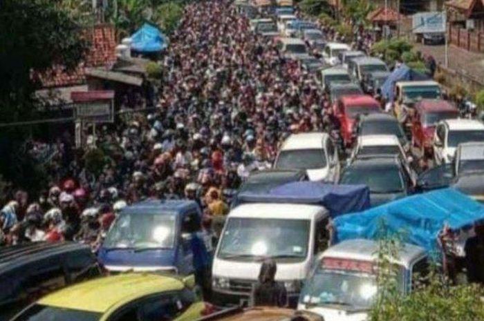 Kemacetan di Kalipucang menuju Pantai Pangandaran, Rabu (4/5/2022)