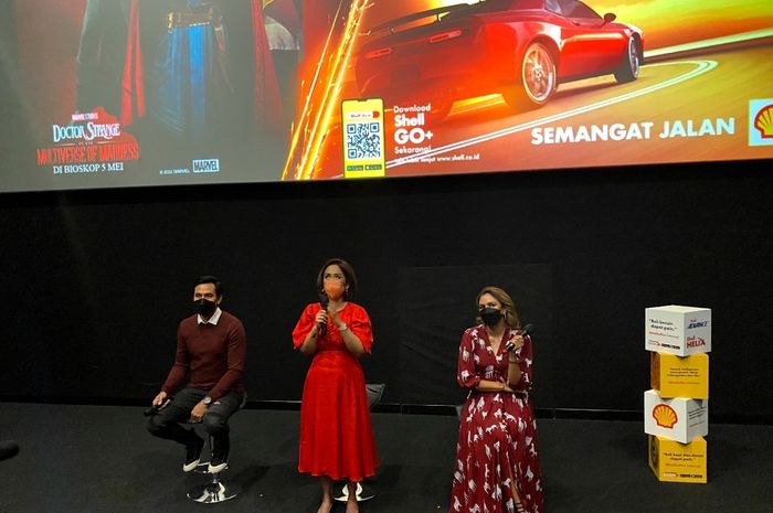 Konferensi pers dalam acara pemutaran perdana film Doctor Strange in The Multiverse Of Madness di Indonesia yang diselenggarakan oleh Shell Indonesia berkolaborasi dengan The Walt Disney Company, Kamis (5/5/2022)