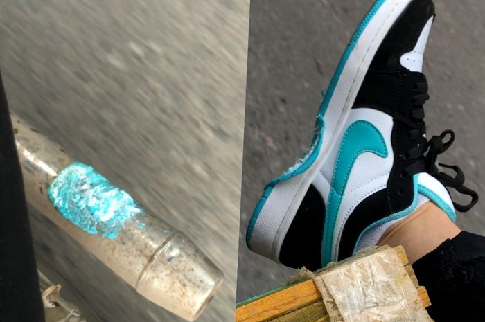 Tangkapan layar pemilik sepatu Nike Air Jordan 1 ini berakhir nangis darah gara-gara knalpot motor.