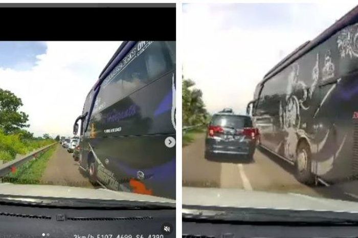 Tangkapan layar video pengemudi mobil yang dipepet bus PO Haryanto di jalan tol.