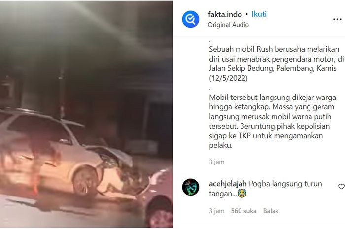 Toyota Rush tabrak lari di Palembang, Kamis (12/5/2022).