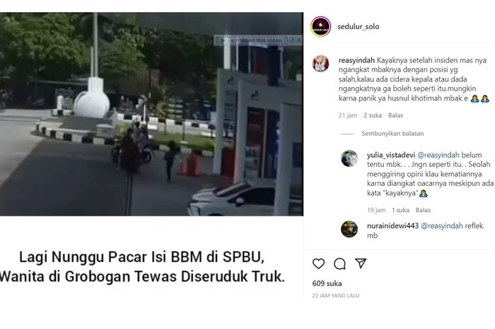 Seorang wanita tertabrak mobil boks hingga tewas saat menunggu sang pacar mengisi bensin di SPBU