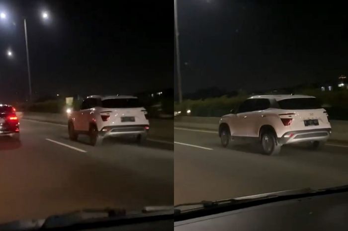 Tangkapan layar Hyundai Creta melaju di jalan tol dalam kota Jakarta tanpa menyalakan lampu utama.