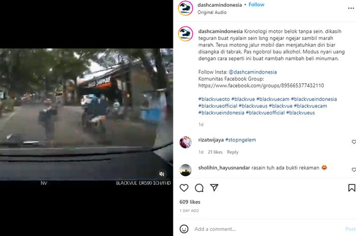 Tangkapan layar rekaman modus penipuan di jalan raya(instagram.com/dashcamindonesia)