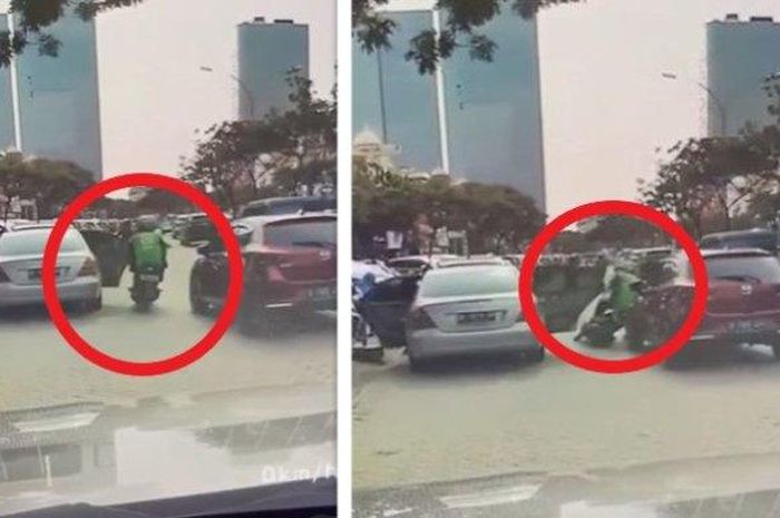 Detik-detik Pemotor Jatuh Hingga Terseret Karena Tabrak Pintu Mobil yang Dibuka Tiba-tiba 