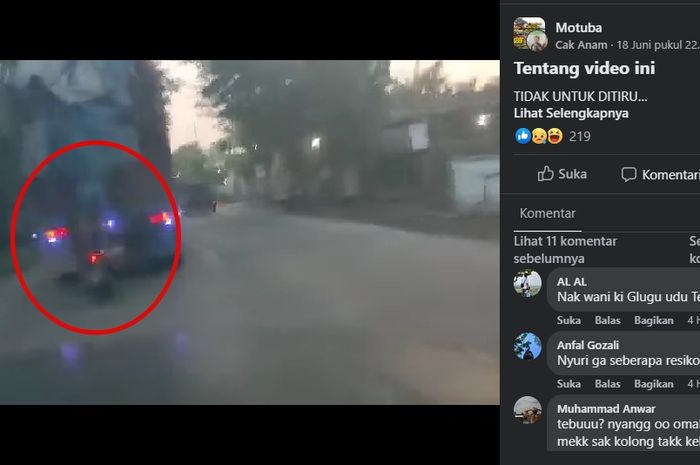 Tangkapan layar ulah pemotor Yamaha Mio yang buntuti truk bermuatan tebu di Probolinggo.