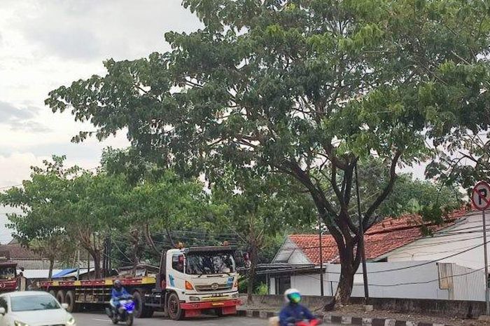 Potret lokasi sejumlah truk yang parkir liar di Jalan Perintis Kemerdekaan, Semarang, pada Kamis (23/06/2022).