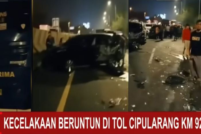 tangkap layar kondisi pasca kecelakaan beruntun di Tol Cipularang KM 92, Minggu (26/6/2022).