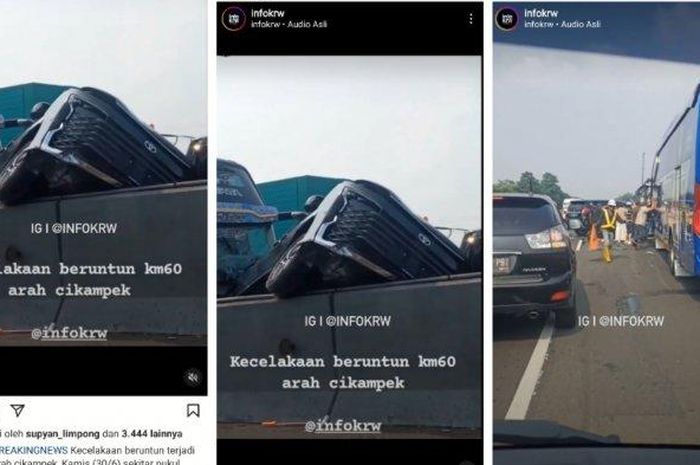 Rekaman video kecelakaan beruntun empat mobil dan satu bus di KM 61 tol Jakarta-Cikampek