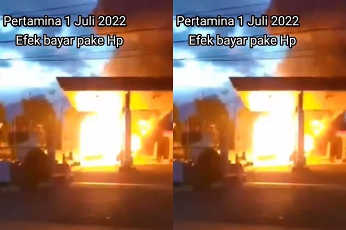 tangkap layar video yang menarasikan SPBU terbakar karena efek pembayaran pakai ponsel, Pertamina ungkap faktanya.