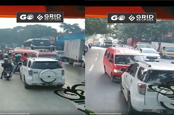 tangkap layar video angkot lawan arus kalah mental, dihadang Toyota Rush putih hingga mundur. 