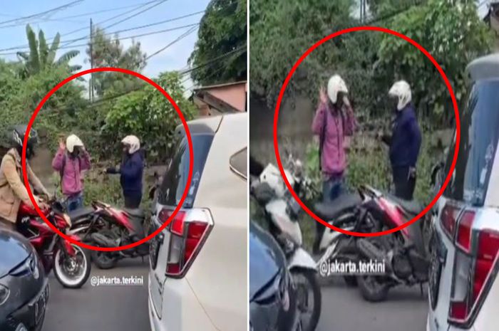 pengendara Honda Vario (kanan) diduga todongkan pistol ke pengendara lain di Cakung, ternyata anggota polisi.