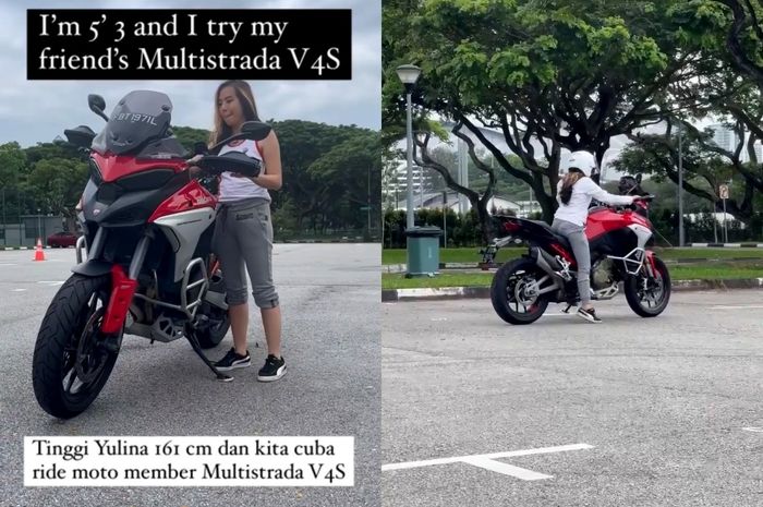 Tangkapan layar video biker cantik asal Malaysia, Ros Yulina coba naik Ducati Multistrada V4S.