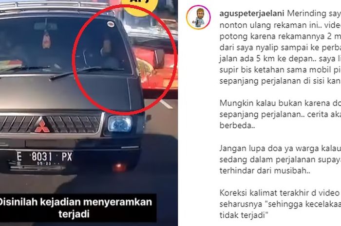 Mitsubishi L300 nyaris ketabrak bus dari belakang saat melaju di jalan tol.