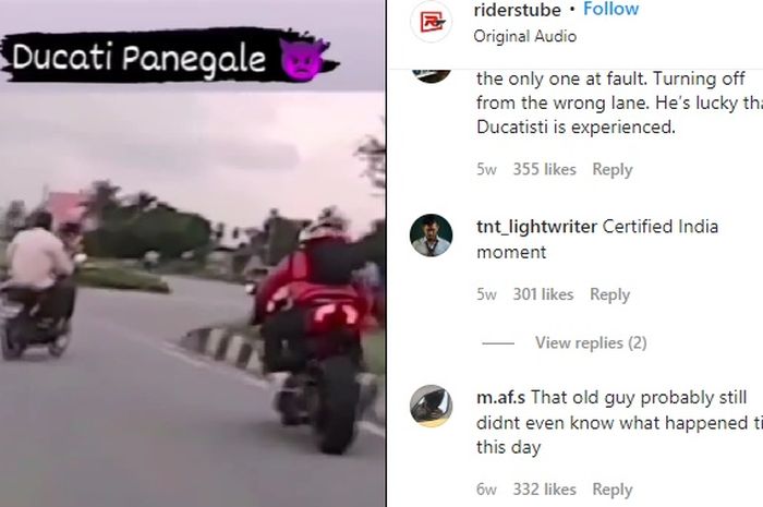 Pengendara Ducati Panigale V4 hampir remuk di jalan gara-gara manuvernya yang berbahaya.