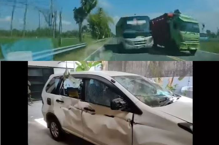 Rekaman video bus brutal serempet Toyota Avanza di Madiun, Jawa Timur hingga bodi kanan kucel
