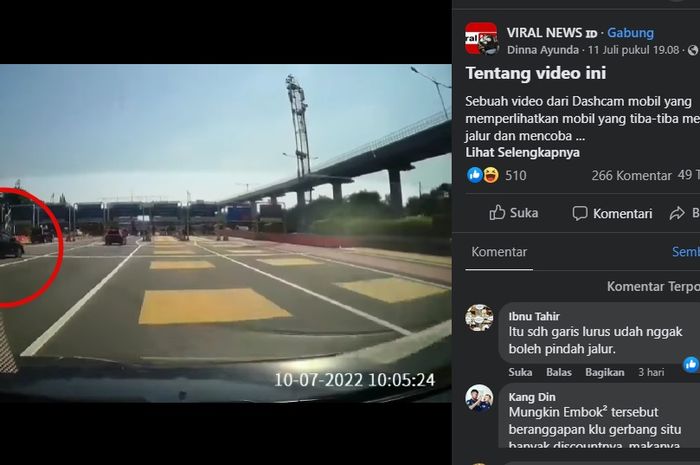 Tangkapan layar insiden wanita pengemudi mobil yang nekat potong tiga lajur di GT Cililitan.