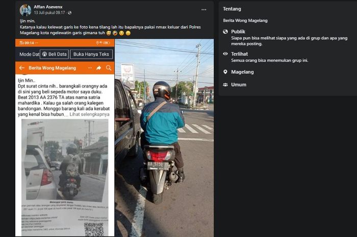 Tangkapan layar postingan foto oknum polisi yang melanggar marka jalan.