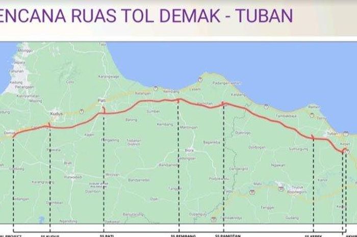 Peta ruas tol Demak-Surabaya yang melintasi Tuban.
