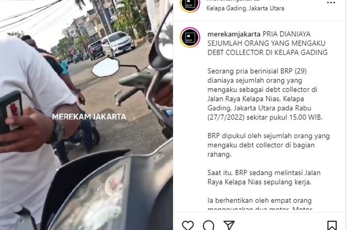 Detik-detik pemotor dianiaya debt collector di Jakarta Utara, pada Rabu (27/07/2022).