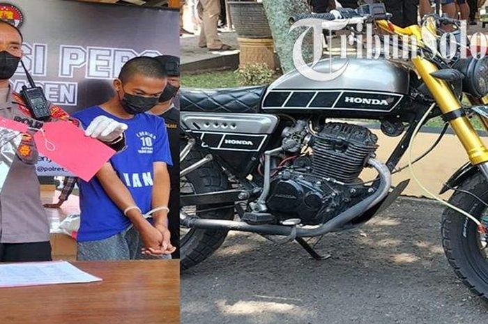 Kapolsek Sidoharjo, AKP Harno menghadirkan Adi, pelaku pencurian Honda GL Pro, Kamis (28/07/2022).  