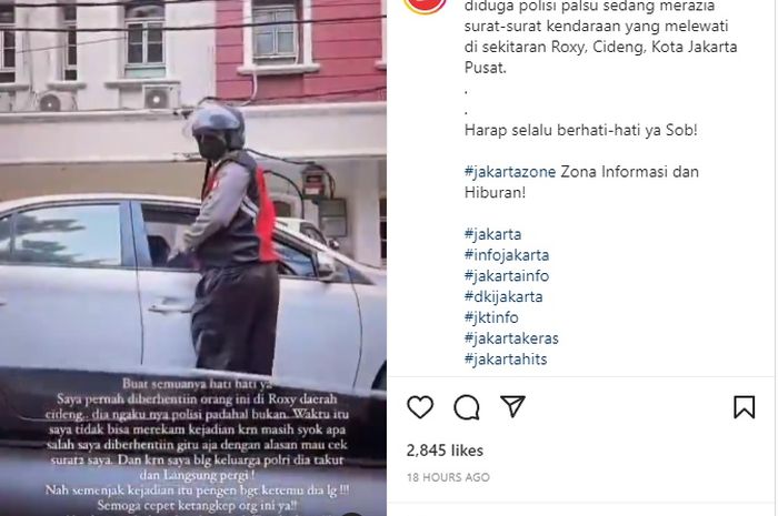 Tangkapan layar aksi oknum polisi gadungan di Jakarta Pusat.