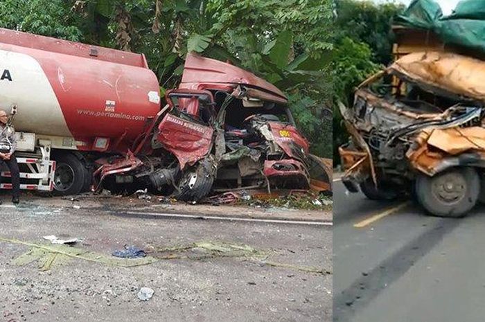 Adu kepala truk tangki Pertamina musuh truk tronton di Lampung Utara