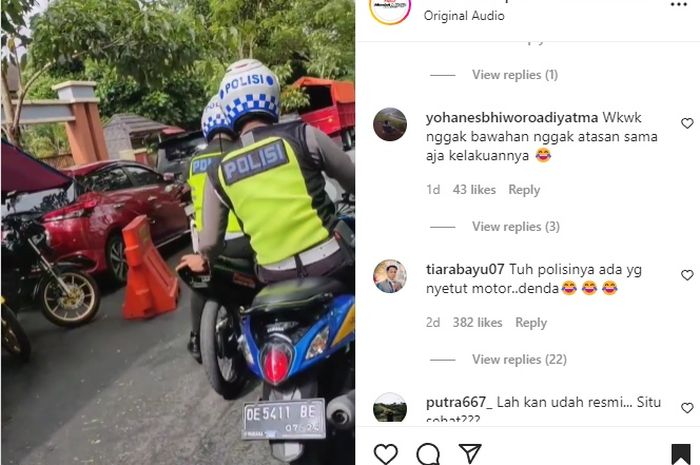 Viral video tiga oknum polisi amankan motor pembalap yang ikut balapan resmi.