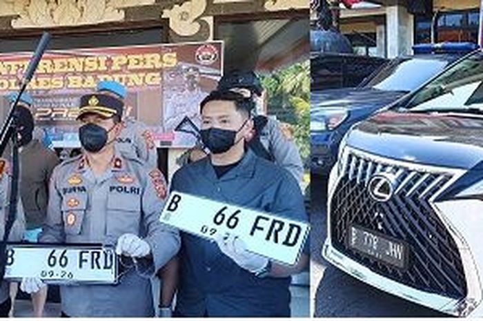 Barang bukti senapan angin, pelat nomor B 66 FRD palsu dan Lexus LM 350 yang diamankan Polres Badung dari pelaku penembakan pengendara Honda Scoopy di Badung, Bali