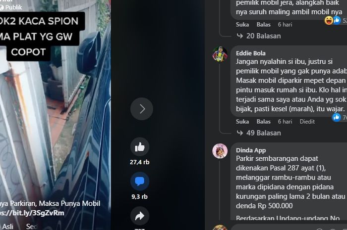 Tangkapan layar postingan video Nissan Grand Livina yang parkir sembarangan di depan sebuah rumah.