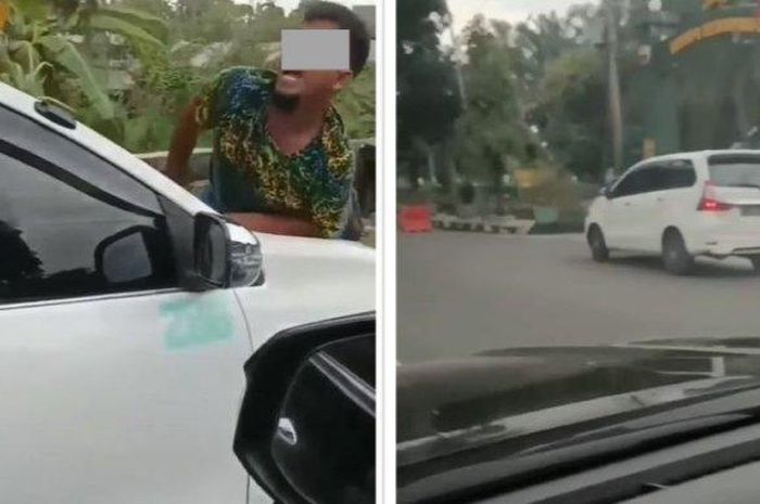 Cari mati, seorang pria geger dengan pengemudi Avanza sampai naik kap mesin langsung dibawa ke markas TNI
