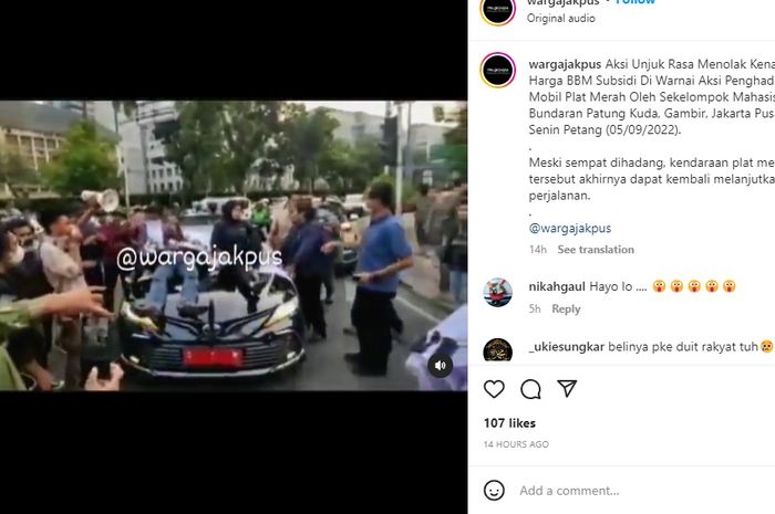 Viral video demo BBM yang dilakukan sekelompok mahasiswa di Jakarta Pusat, Senin (05/09/2022).