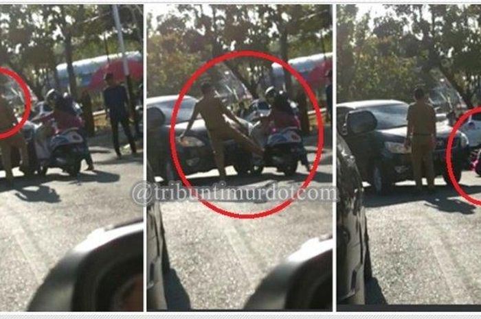 Seorang oknum ASN tendang pemotor wanita sampai jatuh