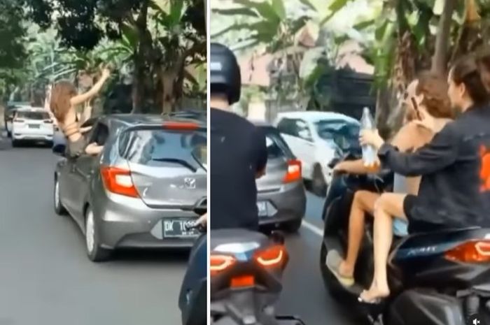 Aksi WNA di Bali berjoget di jendela Honda Brio Satya viral 