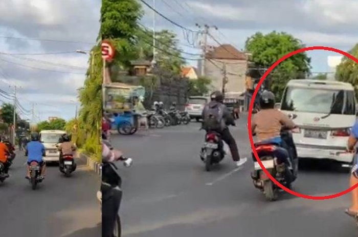 Dalam lingkaran merah, Daihatsu Luxio yang diduga dilarikan Bule asal Jerman dikejar warga di Buleleng, Bali