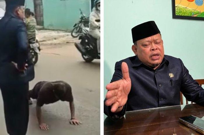 Cuplikan sopir truk dihukum push up dan guling di jalan oleh Wakil Ketua DPRD Depok, Tajudin Tabri