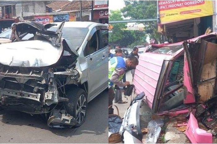 Kiri: kondisi mobil Xpander yang tabrak angkot di Sukabumi, Kanan: kondisi angkot yang ditabrak Xpander. 