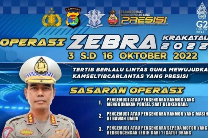 Ditlantas Polda Lampung bakal menggelar Opreasi Zebra Krakatau mulai besok, Senin (03/10/2022).