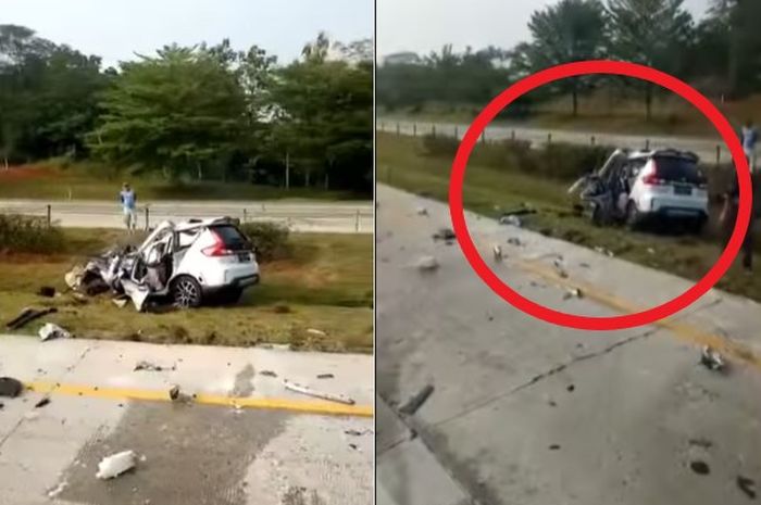 Suzuki XL7 yang terlibat kecelakaan di Tol Cipali