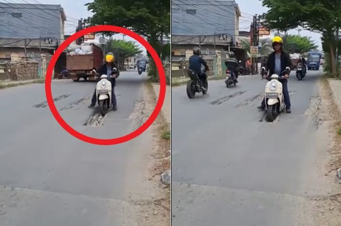 Kondisi Honda Scoopy yang nyangkut di Jembatan Dekat RS Sentra Medika Bekasi.