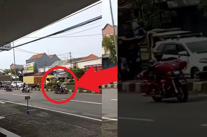 Rombongan moge Harley-Davidson yang nekat lawan arus saat melintas di Batang, Jawa Tengah (Jateng).