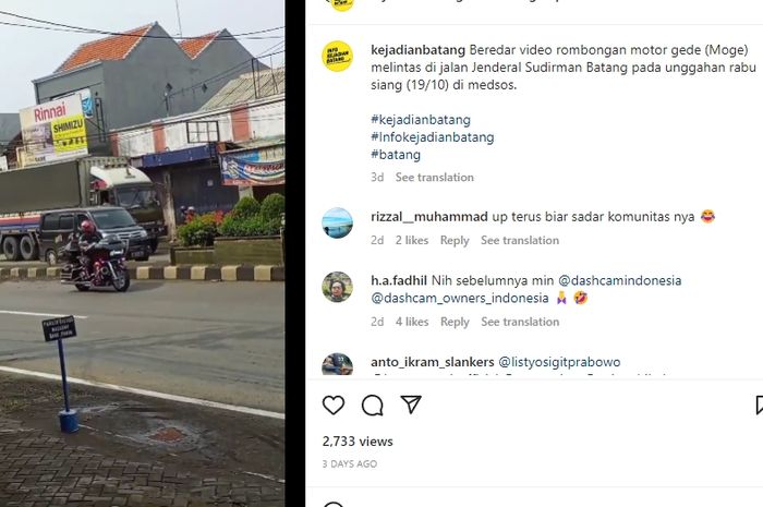 Beredar video rombongan moge lawan arus di Batang, Jawa Tengah, pada Rabu (19/10/2022) lalu.